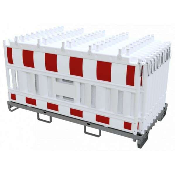 Absperrschrankengitter SET "Cronvall 7" - 20x Schrankenzaun auf Lager- und Transporttraverse Typ NOX LIGHT - rot/weiß - Typ RA1 - mit Lampenadapter