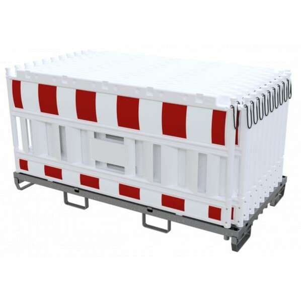Absperrschrankengitter SET "Cronvall 7" - 20x Schrankenzaun auf Lager- und Transporttraverse Typ NOX LIGHT - rot/weiß - Typ RA2 - ohne Lampenadapter