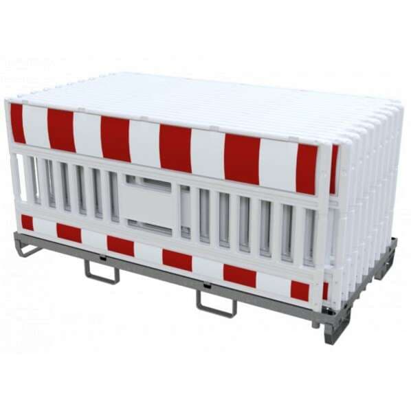 Absperrschrankengitter SET "Cronvall 7" - 20x Schrankenzaun auf Lager- und Transporttraverse Typ ULTRA - rot/weiß - Typ RA1 - ohne Lampenadapter