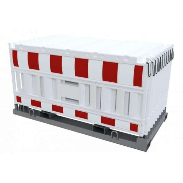Absperrschrankengitter SET "Cronvall 8" - 20x Schrankenzaun auf Lager- und Transporttraverse Typ NOX - rot/weiß - Typ RA2 - ohne Lampenadapter
