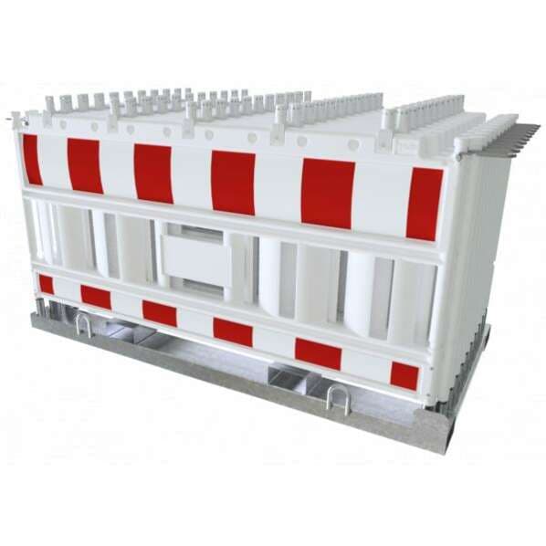 Absperrschrankengitter SET "Cronvall 8" - 20x Schrankenzaun auf Lager- und Transporttraverse Typ NOX - rot/weiß - Typ RA2 - mit Lampenadapter