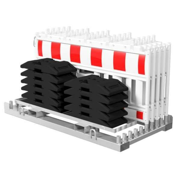 Absperrschrankengitter SET "Cronvall 1" - 10x Schrankenzaun und Zubehör auf Lager- und Transporttraverse Typ NOX LIGHT - rot/weiß - Typ RA1 - mit Lampenadapter