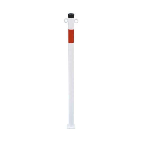 Absperrpfosten Stahlrohr Ø 42 mm rot / weiß beschichtet - mit 1 Öse - für Dübelbefestigung