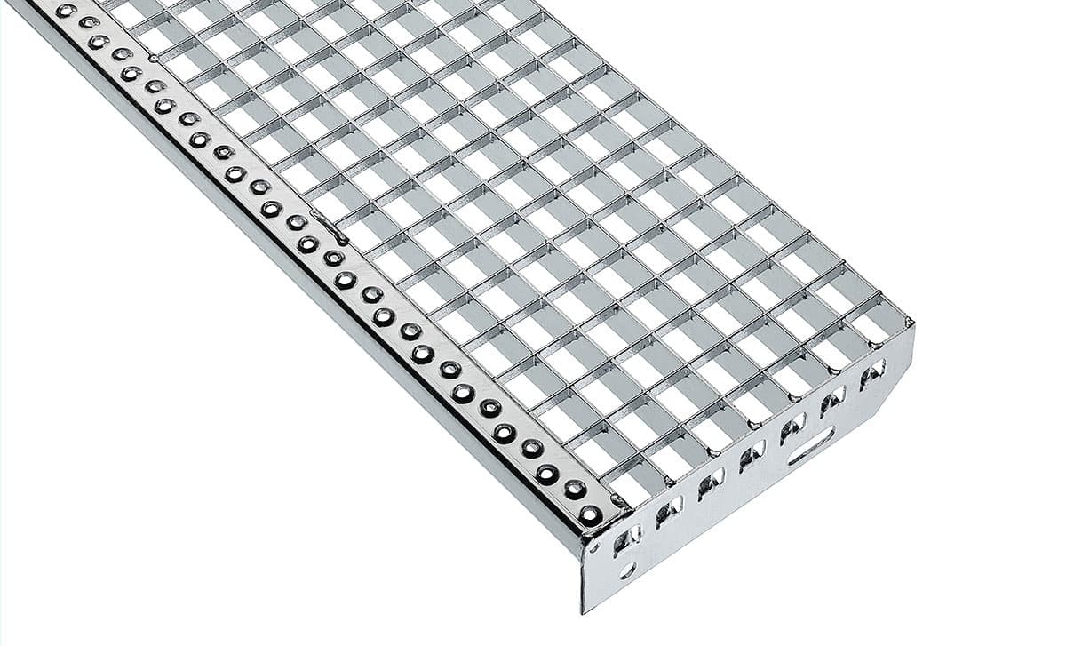 Pressrost-Stufen, Stahl S235JR, Maschenweite 30 x 30, verzinkt  PR 30 x 2 / 33 x 33 (TS) 600mm x (QS) 240mm